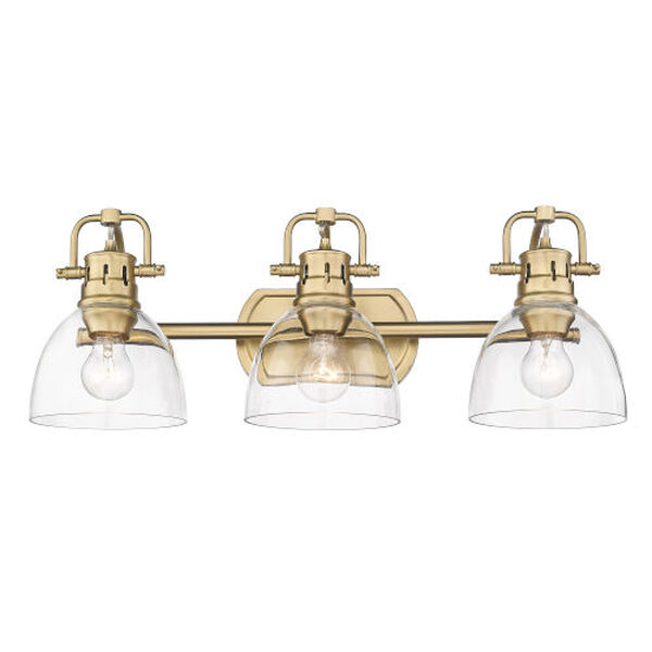 Duncan Brushed Champagne Bronze Three-Light Bath Vanity with Clear Glass Shade, image 1